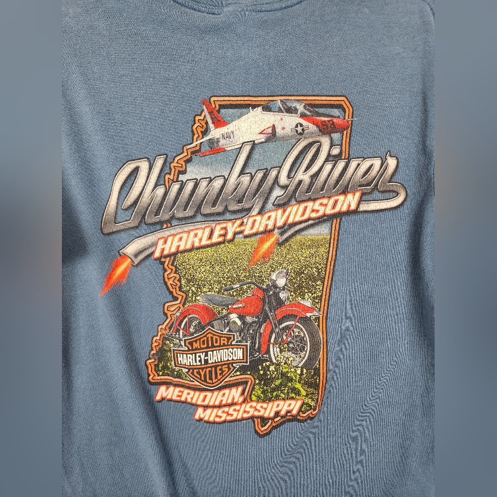 Harley Davidson Motorcycles Chunky River Meridian, MS Men's Blue Shirt sz M